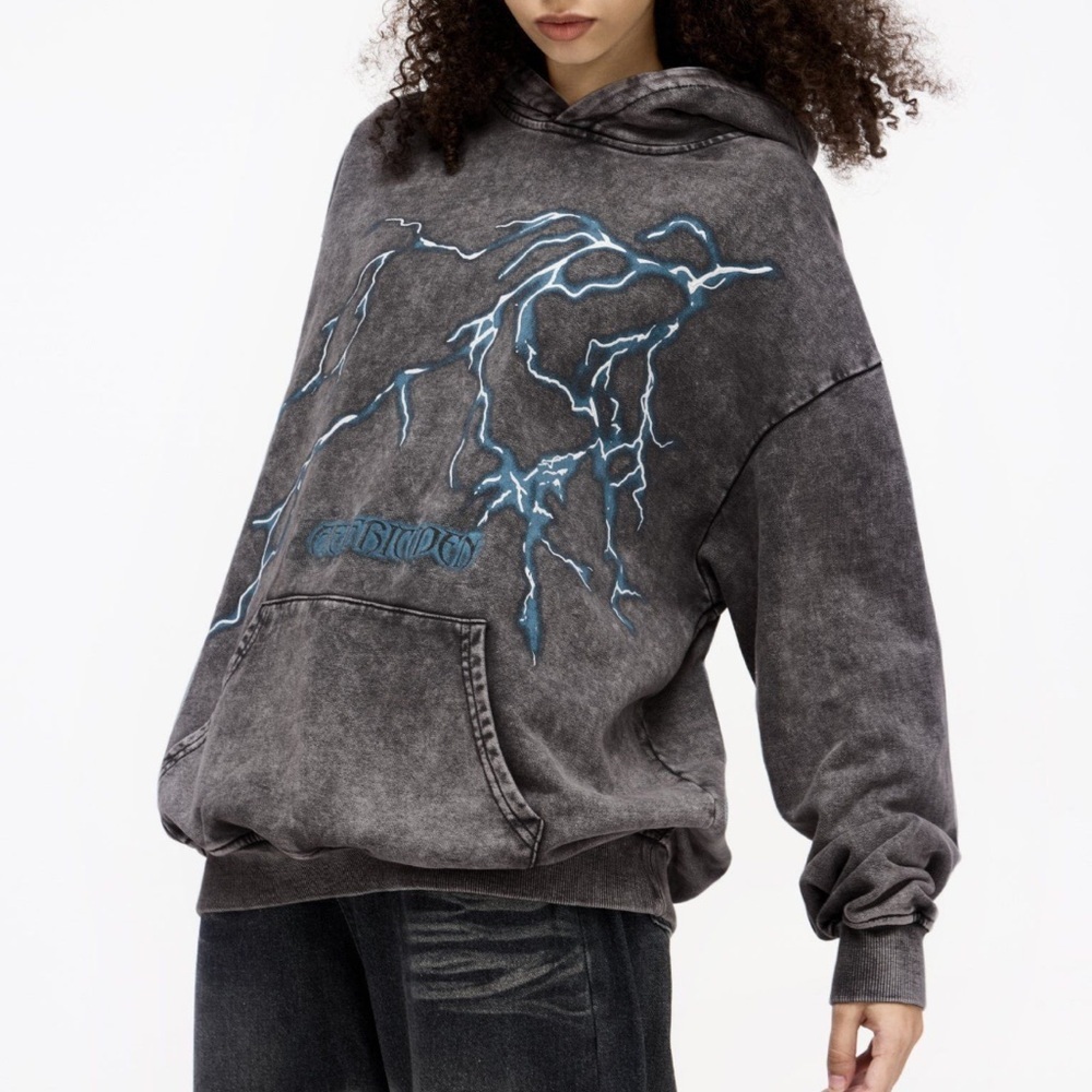 Aelfric Eden Washed Lightning Print Hoodie - Picture 2 of 9